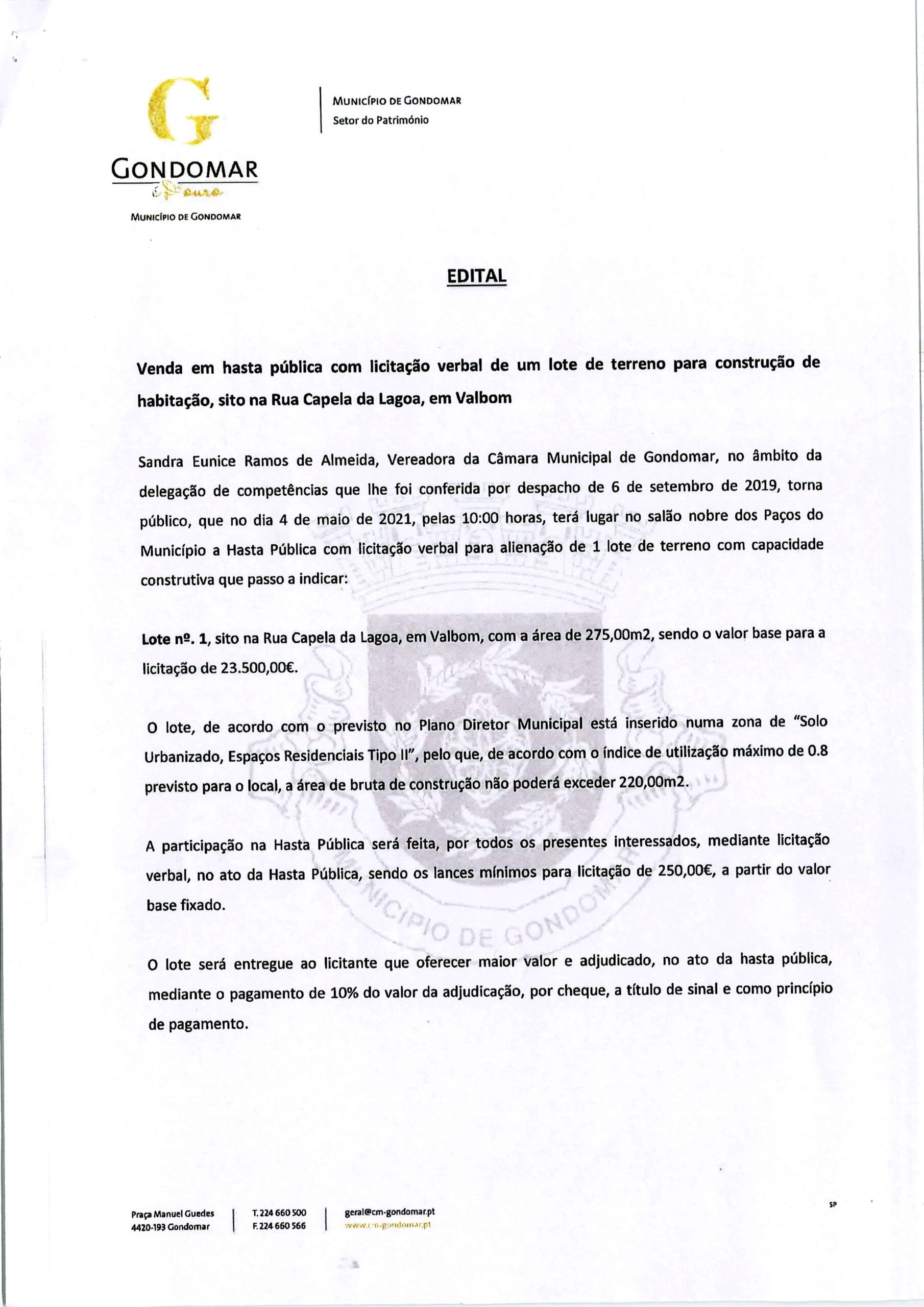 Hasta Publica Lote de Terreno 1