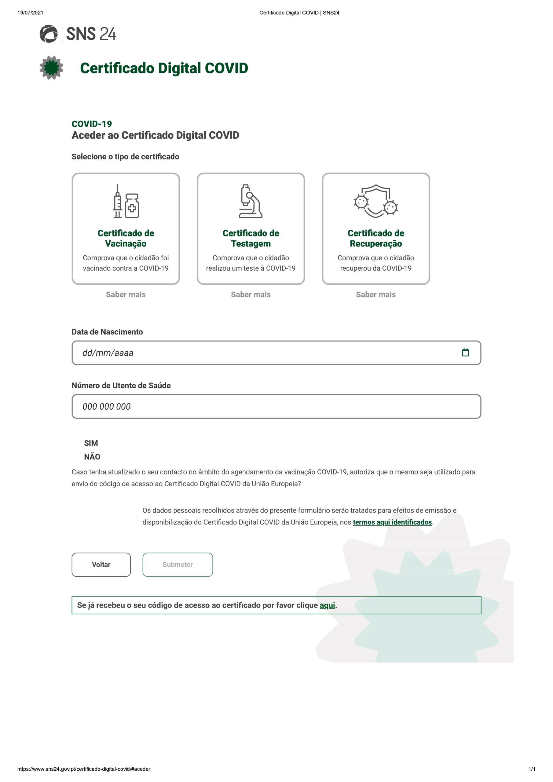 Certificado Digital COVID SNS24 1
